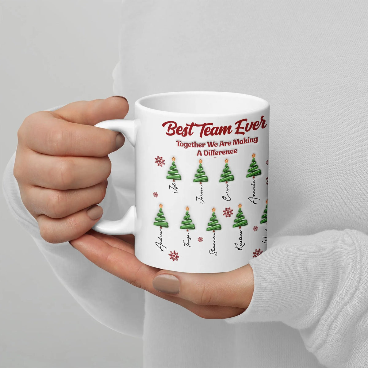 Custom Christmas Tree Office Mug, Best Team Ever Personalized Ceramic Mug, Coworker Holiday Coffee Cup, Appreciation Mug Pres