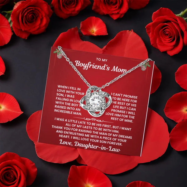 Daughter in Law Present Necklace, Boyfriends Mom Love Knot Necklace, CZ Crystal Love Knot Pendant, Future Mother in Law Chris