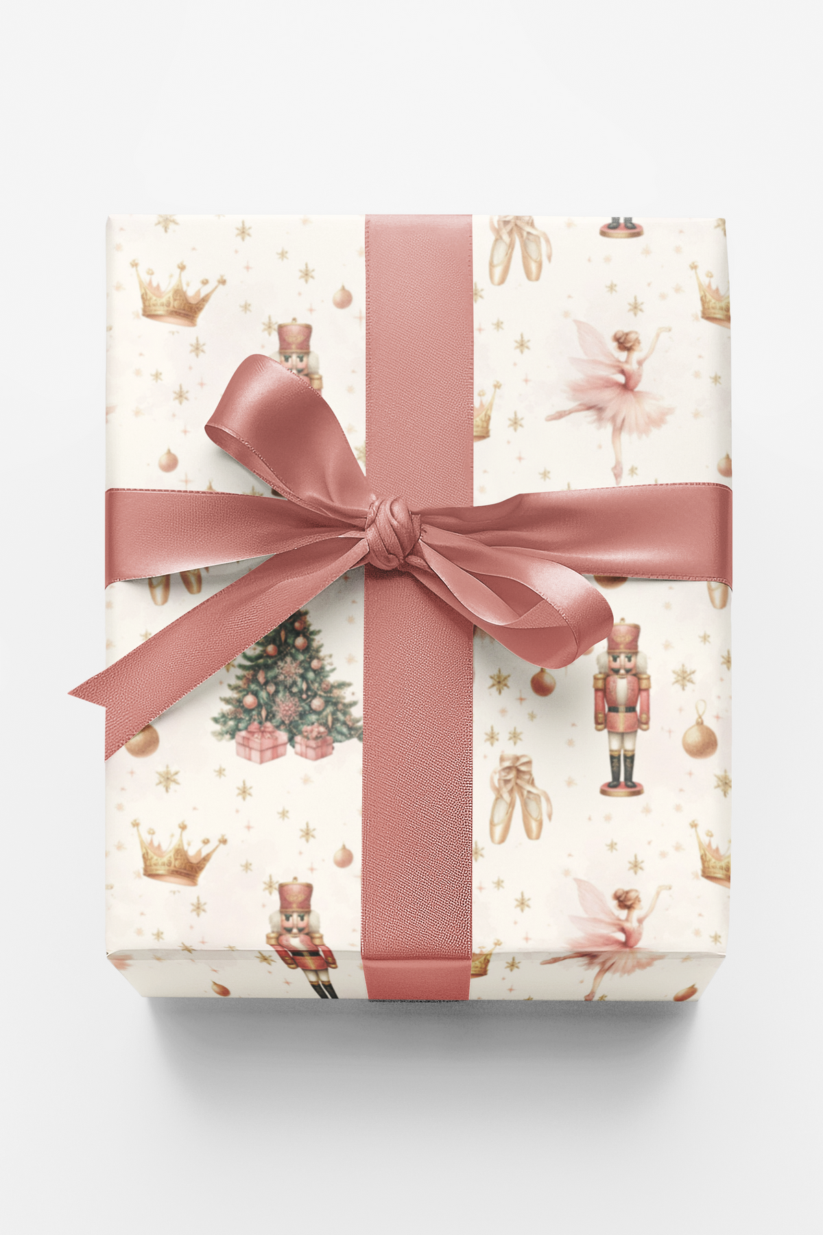 Ballerina Holiday Gift Wrap, Nutcracker Ballet Christmas Wrapping Paper, Twilight Waltz Toy Soldier Present Wrap, Pink Xmas G