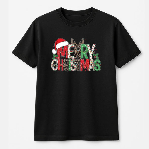 Leopard Reindeer Antlers Shirt, Merry Christmas T-Shirt, Buffalo Plaid Holiday Graphic Tee, Adorable Festive Xmas Outfit for 