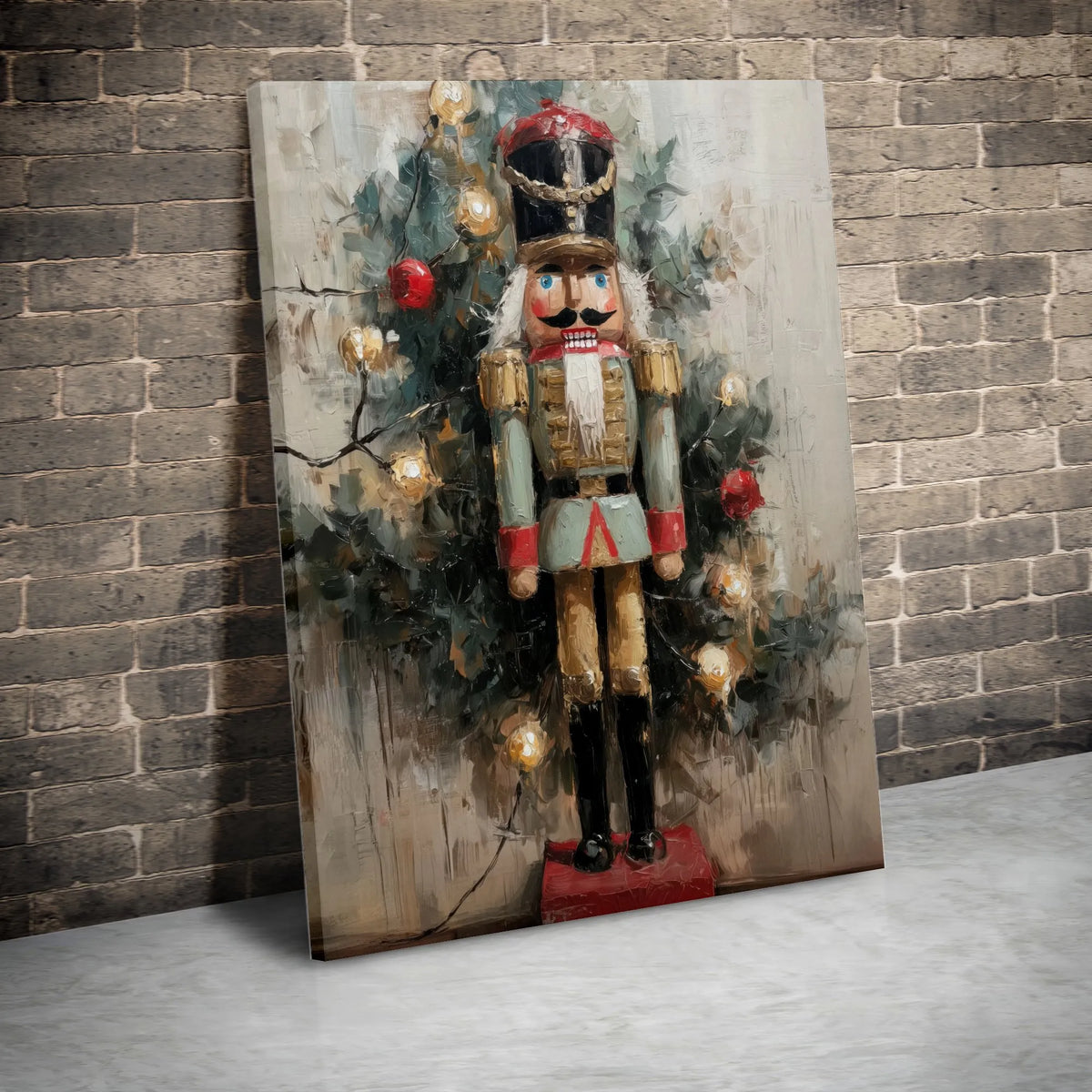 Christmas Tree Wall Art Canvas, Nutcracker Soldier Canvas Print, Impressionist Holiday Canvas Art, Festive Winter Wall Decor,
