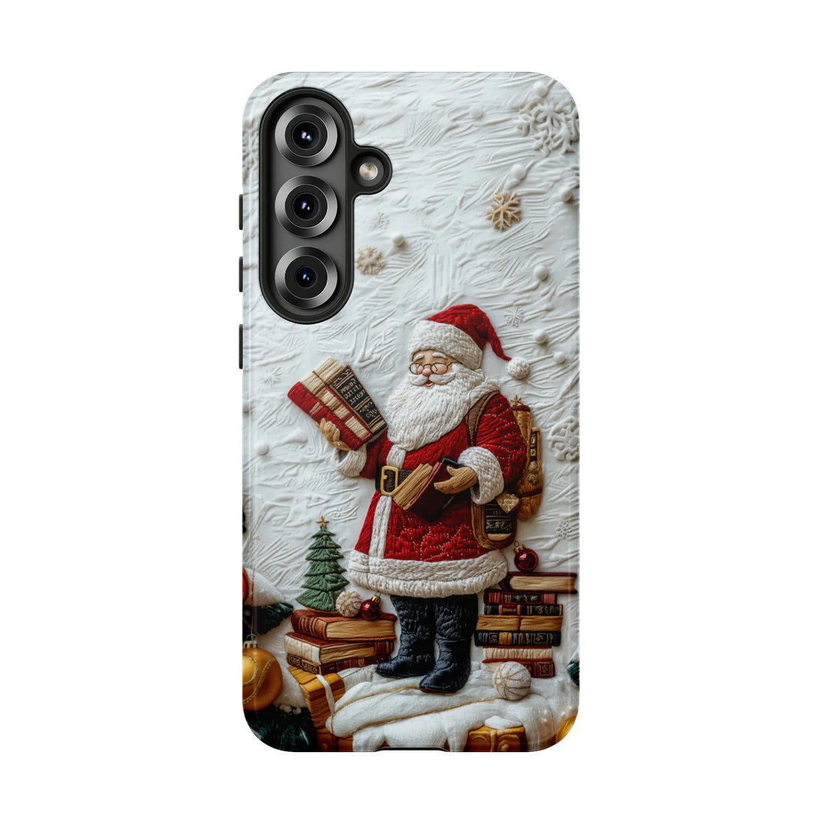 Vintage Reading Books Santa Tough Phone Case, Book Lover Santa Phone Case for Samsung Galaxy, Christmas Winter Protective Cas
