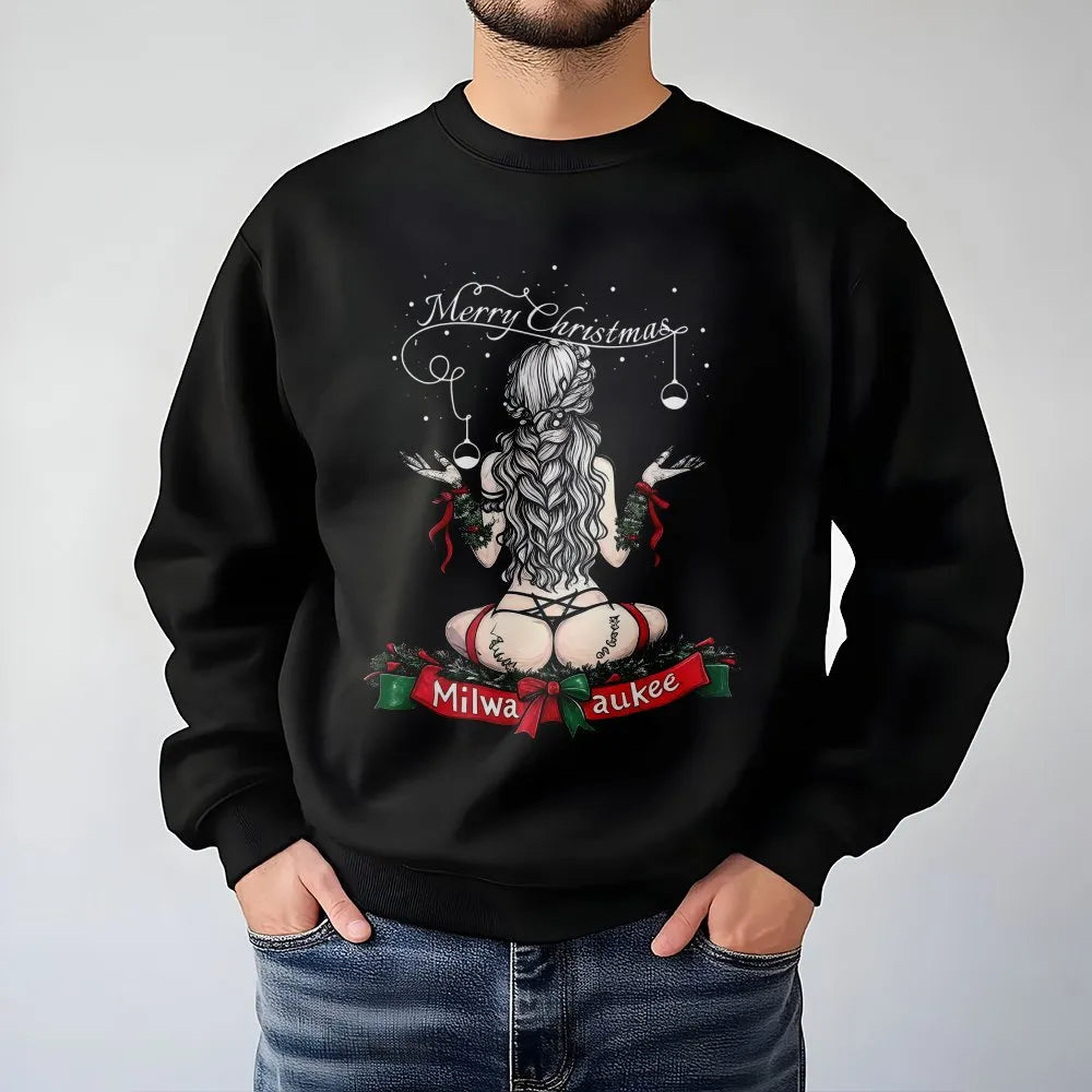 Naughty Holiday Pin-Up Mechanic Sweater, Milwaukee Christmas Sweatshirt, Humorous Xmas Party Tool Crewneck, Adult Christmas P