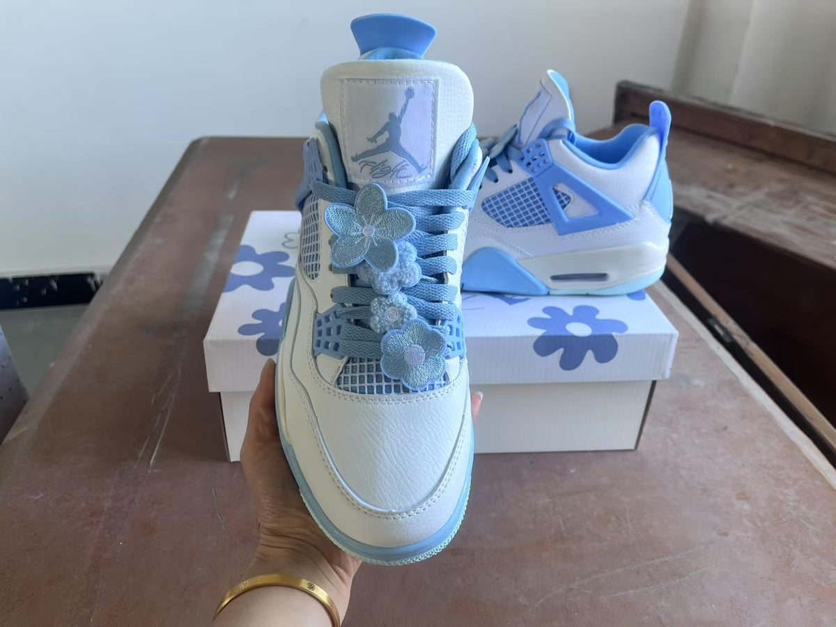 Mid Top Sneakers, White Blue Colorway, Lace Up Design, Casual Gift for Sneaker Fans
