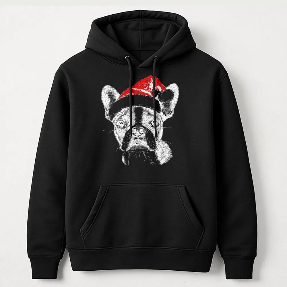 Adorable Dog Christmas Sweatshirt, Boston Terrier Santa Hoodie, Xmas Pet Lover Graphic Hoodie, Winter Holiday Pullover Hoodie