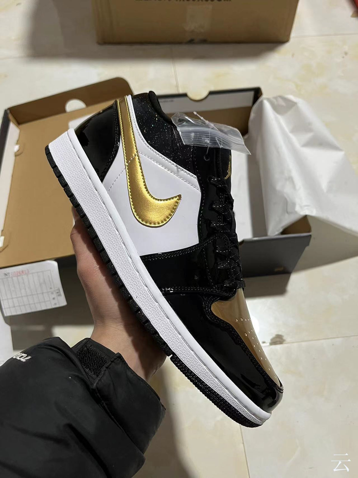 Low Top Sneakers, Black Gold Colorway, Lace Up Design, Casual Gift for Sneaker Fans