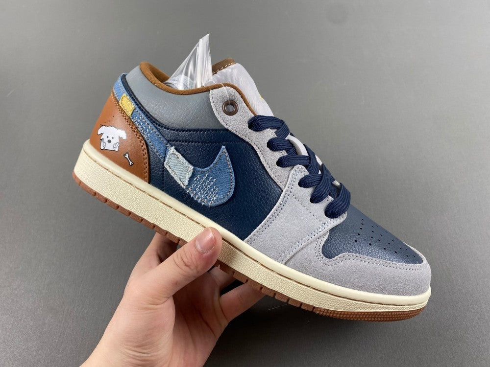 Low Top Sneakers, Blue Brown Colorway, Lace Up Design, Casual Gift for Sneaker Fans