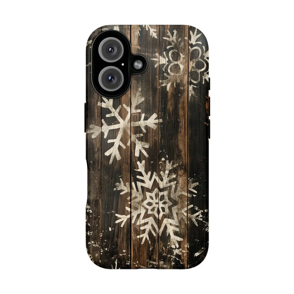 Rustic Winter Wood Snowflakes Cover, Snowflake Phone Case iPhone, Comfy Weathered Wood Tough iPhone Case, Holiday Christmas P