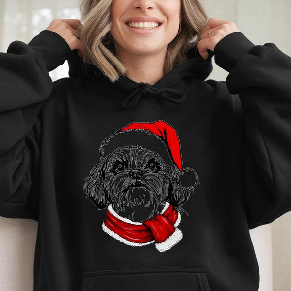 Festive Dog Santa Hat Hoodie, Shih Tzu Christmas Hoodie, Adorable Shih Tzu Winter Hooded Sweatshirt, Comfy Puppy Holiday Pull