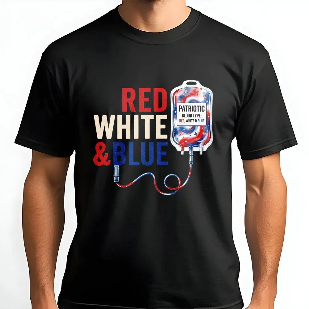 4th of July Nurse Shirt | Patriotic Blood Type IV Bag Graphic | Soft Cotton Tee | Gift for Phlebotomist or RN