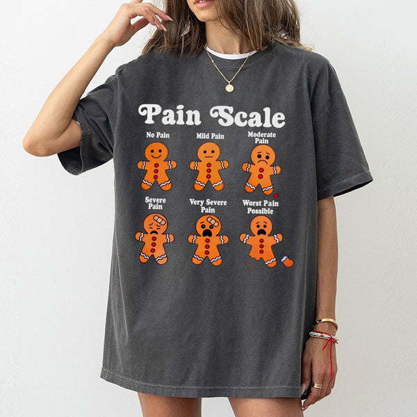 Humorous Christmas Nurse Shirt, Gingerbread Man Pain Scale T-Shirt, Holiday Medical Student Graphic Tee, Adorable RN Doctor P