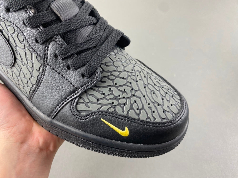 Low Top Sneakers, Black Yellow Gray Colorway, Cracked Pattern, Lace Up Design, Casual Gift for Sneaker Fans