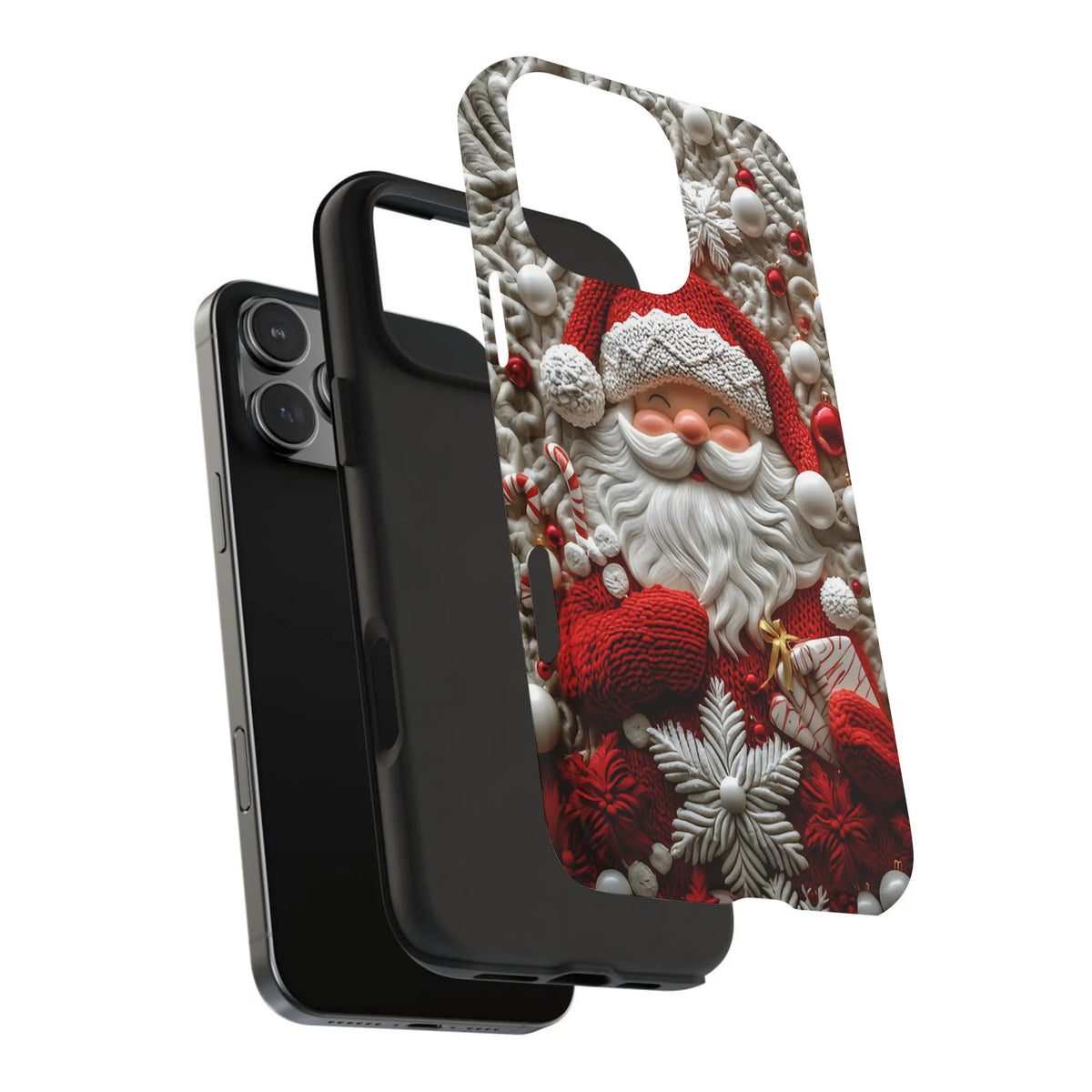 iPhone Tough Phone Case, Santa Claus Phone Case, Festive 3D Textured Christmas Cover, Vintage Holiday Winter Hard Case Xmas P