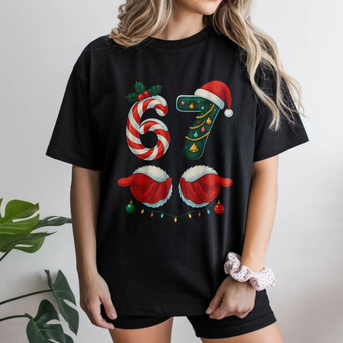 Gen Alpha Meme Holiday T-Shirt, 67 Candy Cane Christmas Shirt, Humorous 67 Number Graphic Tee, Teen Christmas Joke Shirt, Hol