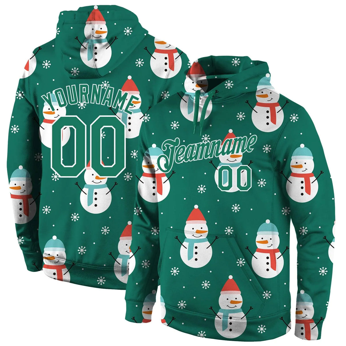 Personalized Holiday Pullover Sweatshirt, Custom Snowman Christmas Hoodie, Custom Team Name Number Fleece Hoodie, Game Day Fa