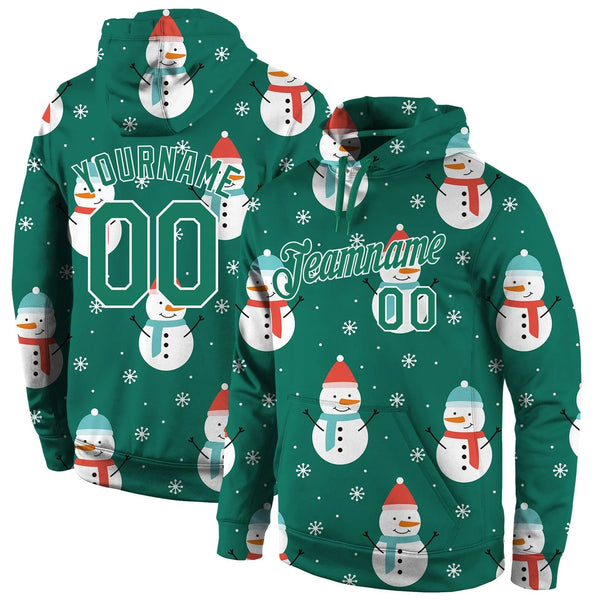 Personalized Holiday Pullover Sweatshirt, Custom Snowman Christmas Hoodie, Custom Team Name Number Fleece Hoodie, Game Day Fa