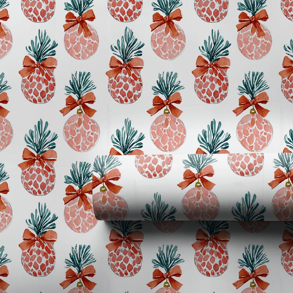 Pink Fruit Holiday Gift Wrap, Tropical Pineapple Christmas Wrapping Paper, Festive Present Wrap, Unique Winter Wrapping Paper