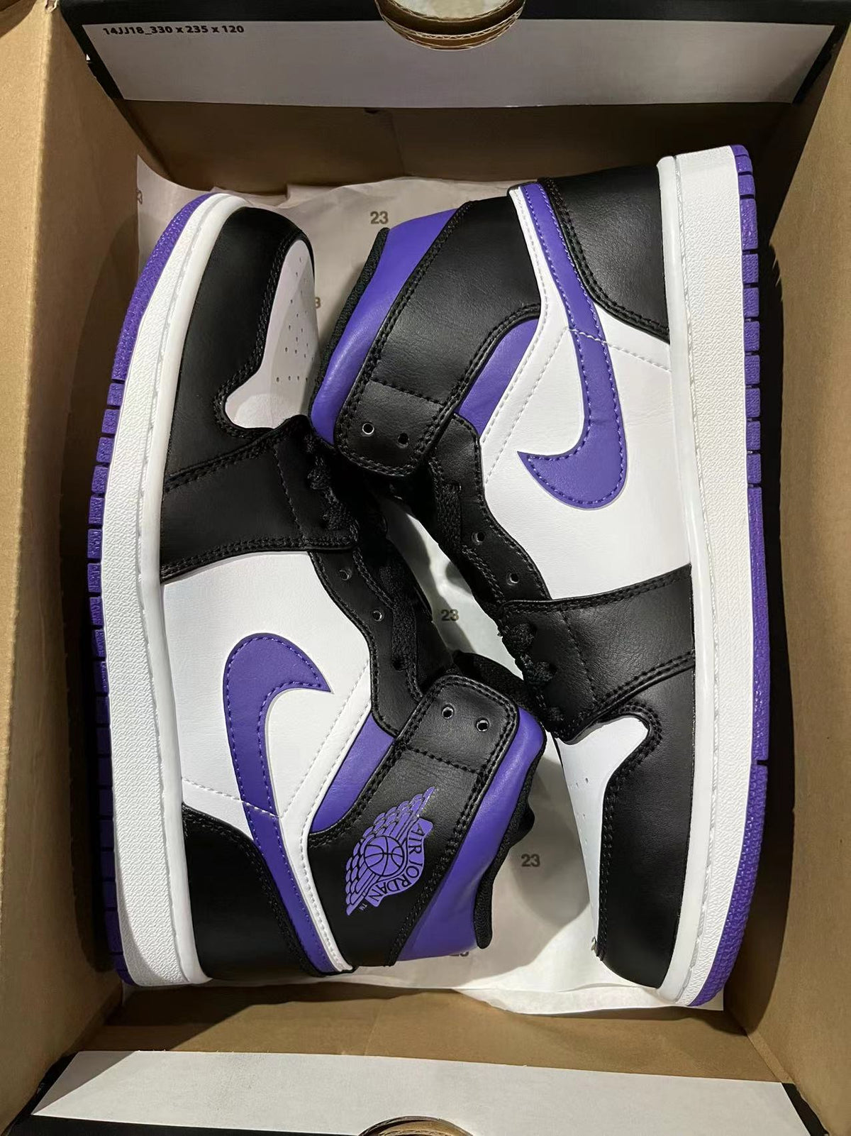 Mid Top Sneakers, White Black Purple Colorway, Lace Up Design, Casual Gift for Sneaker Fans