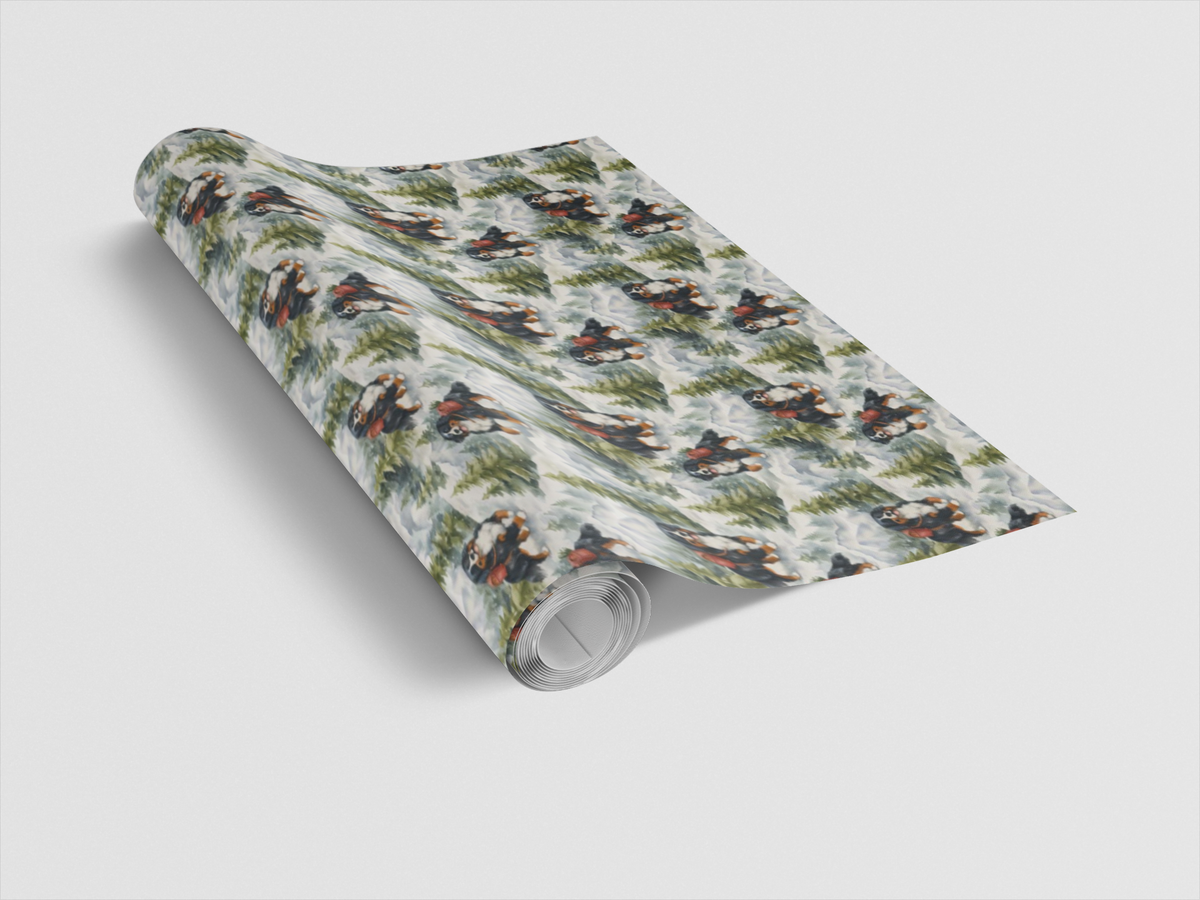 Alpine Winter Scene Gift Wrap, Bernese Mountain Dog Wrapping Paper, Holiday Dog Wrapping Paper, Rustic Christmas Pet Gift Wra