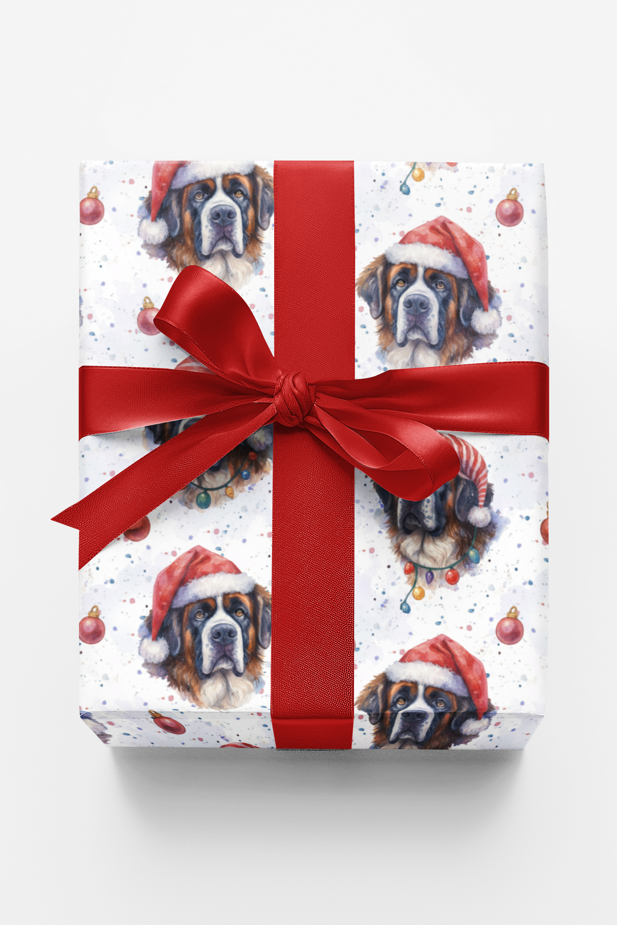 Santa Hat Dog Gift Wrap, Saint Bernard Christmas Wrapping Paper, Comfy Puppy Present Wrap, Holiday Dog Lover Present Packagin