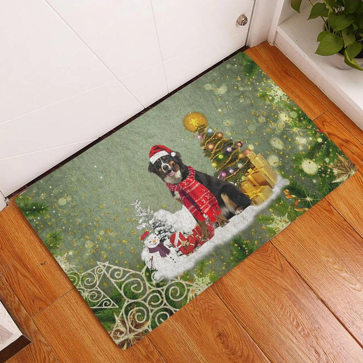 Bernese Mountain Dog Welcome Mat, Bernese Mountain Dog Christmas Doormat, Bernese Dog Floor Mat, Dog Lover Holiday Entrance R