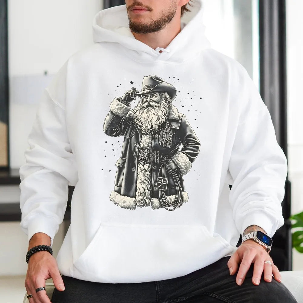 Western Christmas Lasso Hoodie, Cowboy Santa Hoodie, Retro Cowboy Christmas Sweatshirt, Country Santa Graphic Hooded Sweater,