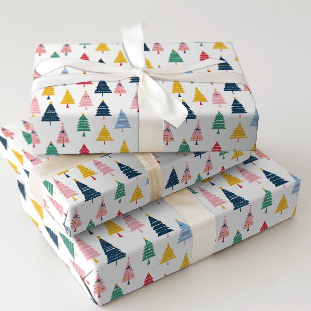 Modern Rainbow Xmas Tree Gift Wrap, Colorful Christmas Tree Wrapping Paper, Whimsical Holiday Wrapping Paper, Festive Present