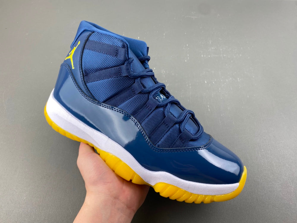 Retro Low Top Sneakers, Midnight Blue White Yellow Colorway, Lace Up Design, Casual Gift for Sneaker Fans