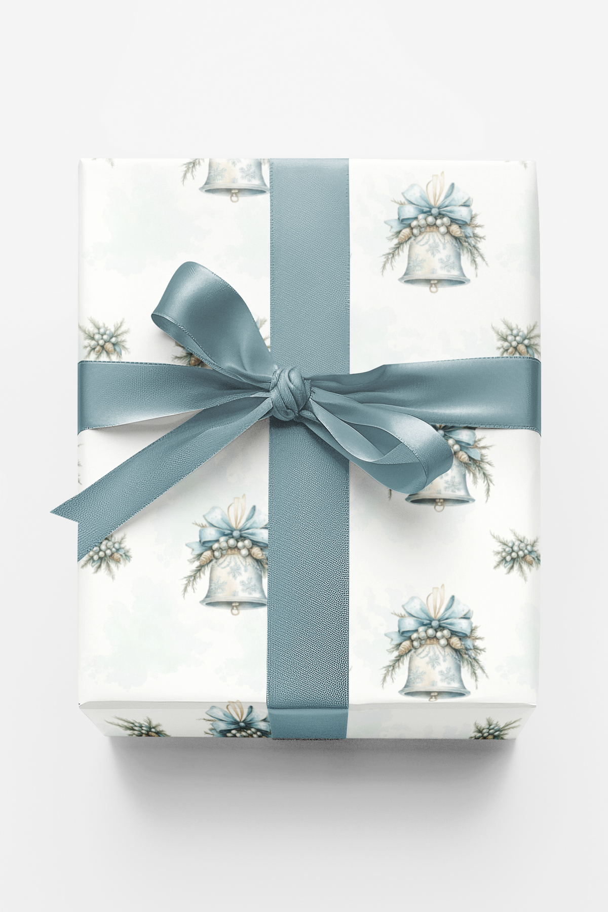 Silver Blue Holiday Wrapping Paper, Winter Bell Christmas Wrapping Paper, Elegant Floral Gift Wrap, Festive Winter Bell Wrapp