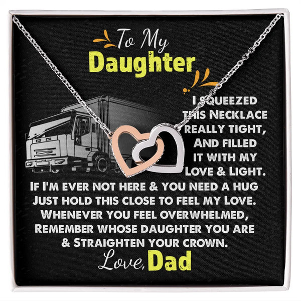 Interlocking Heart Necklace, To My Daughter Necklace from Trucker Dad, Polished Steel Daughter Necklace, Christmas Heart Pend