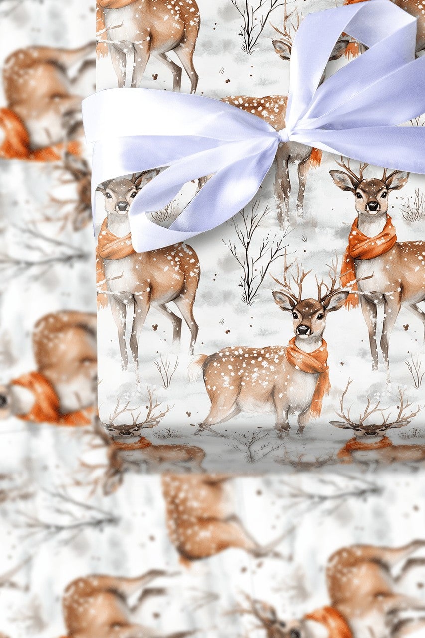 Winter Woodland Animal Gift Wrap, Watercolor Deer Christmas Wrapping Paper, Rustic Holiday Deer Wrapping Paper, Snowy Forest 