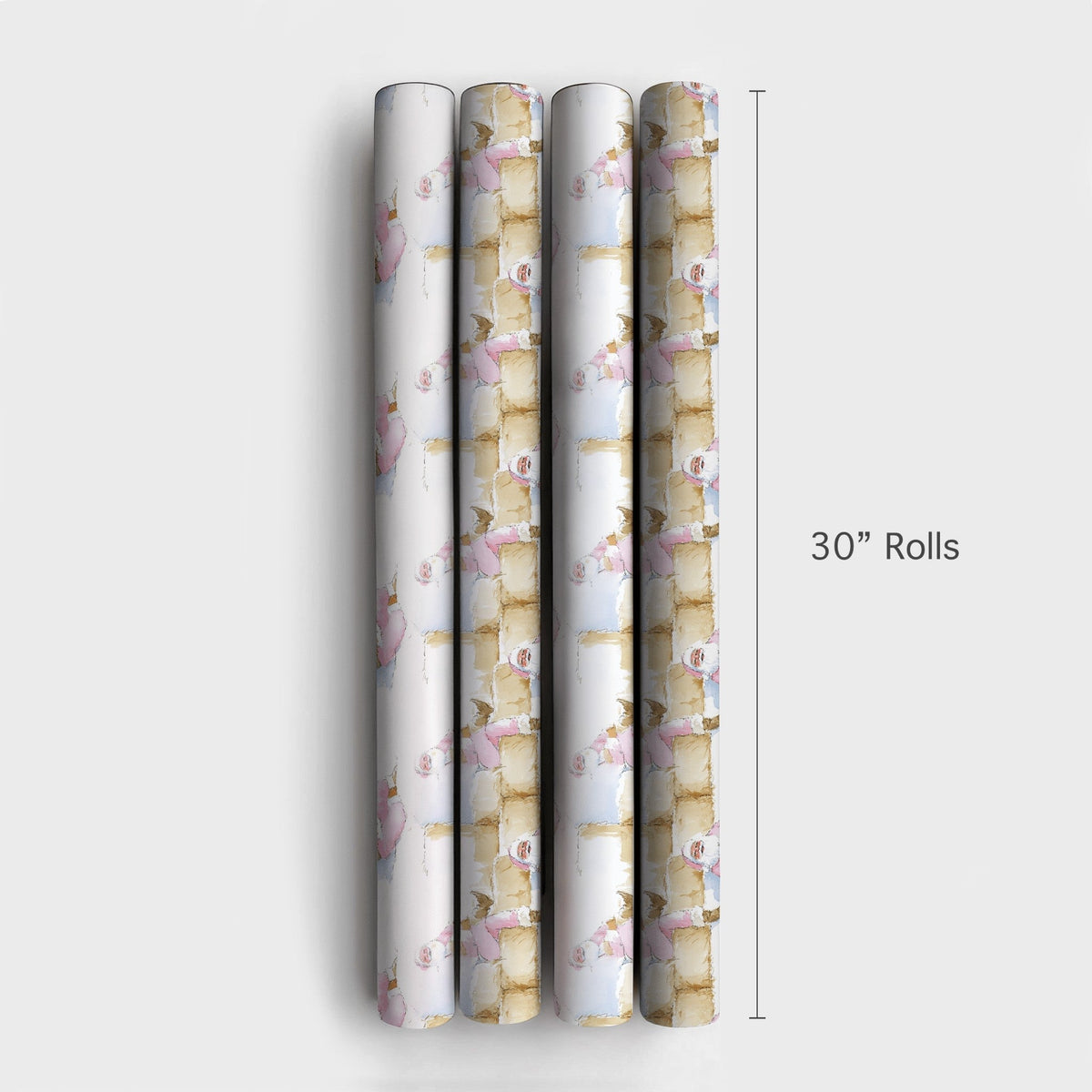 Rustic Hay Bale Christmas Gift Wrap, Pink Santa Wrapping Paper, Watercolor Country Holiday Wrapping Paper, Whimsical Western 