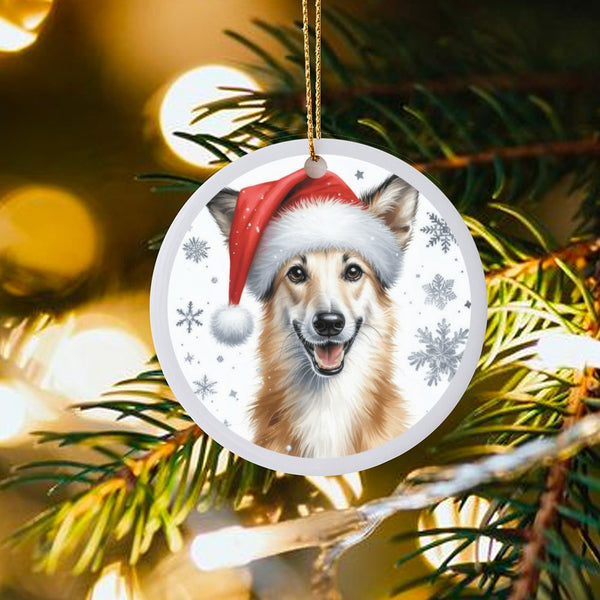 Collie Dog Holiday Ornament, Collie Dog Santa Hat Christmas Ornament, Ceramic Collie Tree Ornament, Dog Lover Pet Keepsake, X