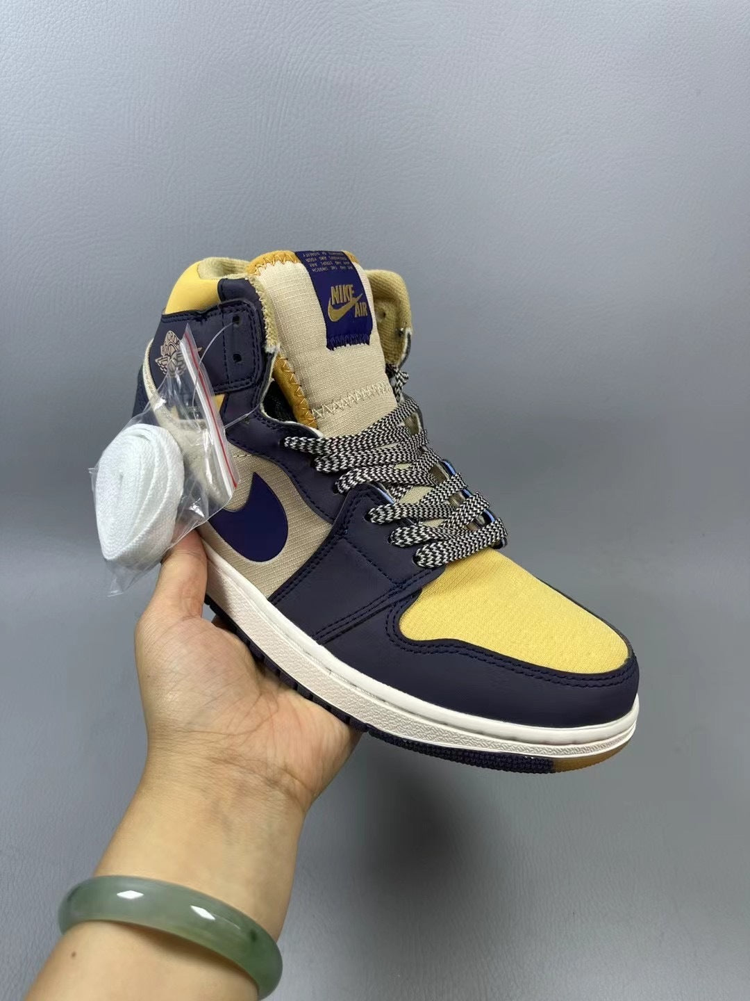 High Top Sneakers, Blue Brown Colorway, Lace Up Design, Casual Gift for Sneaker Fans