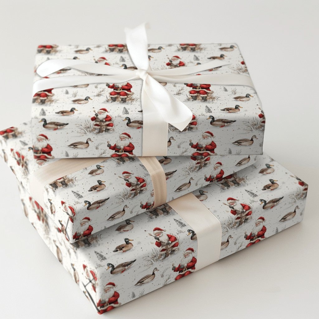 Mallard Duck Christmas Gift Wrap, Duck Hunting Santa Wrapping Paper, Winter Hunter Shotgun Wrapping Paper, Rustic Outdoor Gif