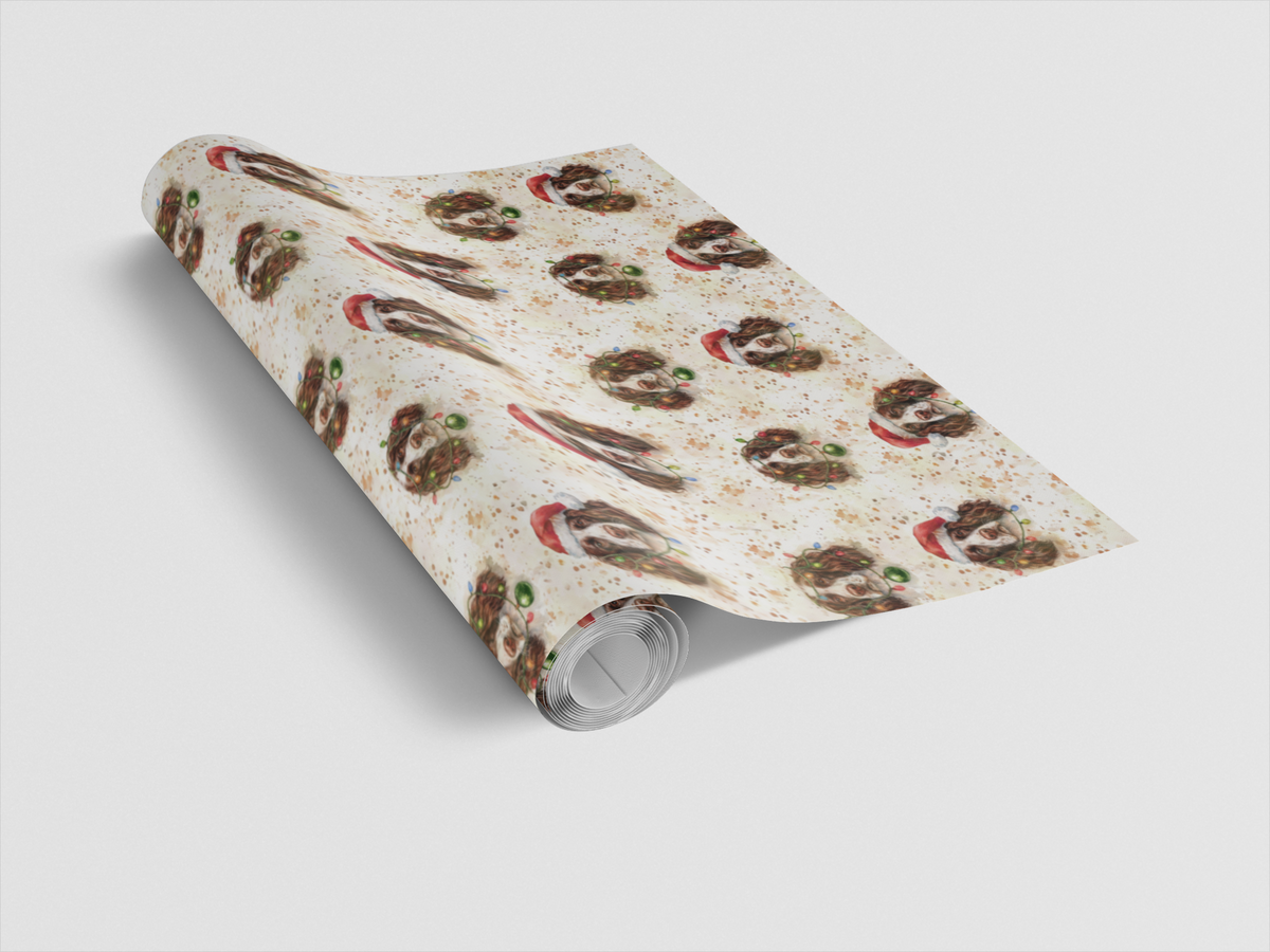 Santa Dog Gift Wrap, Springer Spaniel Christmas Wrapping Paper, Spaniel Holiday Wrapping Paper, Dog Lover Xmas Present Wrap, 