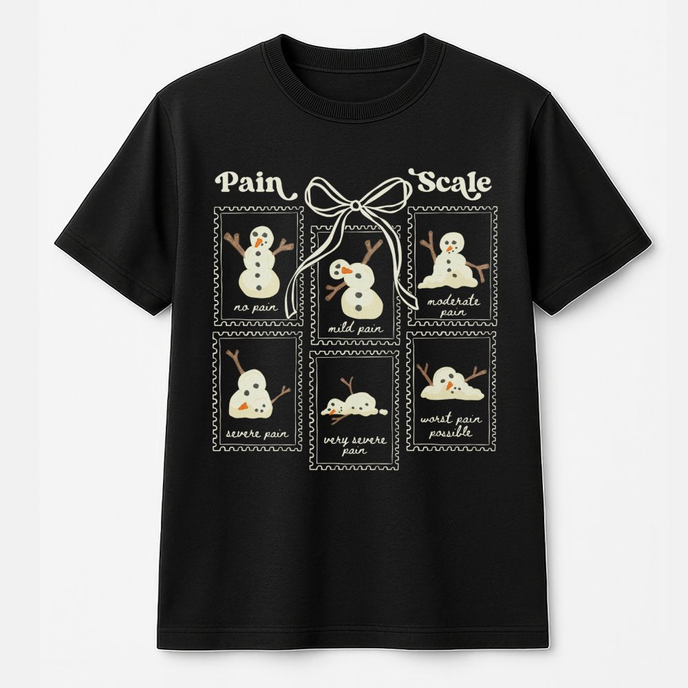 Humorous Nurse Christmas Pain Scale Shirt, Snowman Pain Scale T-Shirt, Melting Snowman Graphic Tee, Adorable Medical Holiday 