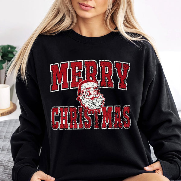 Distressed Santa Crewneck, Merry Christmas Santa Sweatshirt, Retro Holiday Graphic Sweatshirt, Comfy Xmas Pullover Sweatshirt