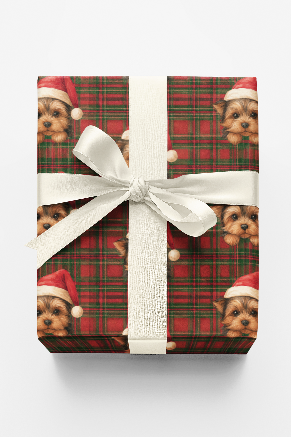 Plaid Holiday Dog Gift Wrap Roll, Yorkie Christmas Wrapping Paper, Yorkshire Terrier Present Wrap, Adorable Xmas Dog Paper