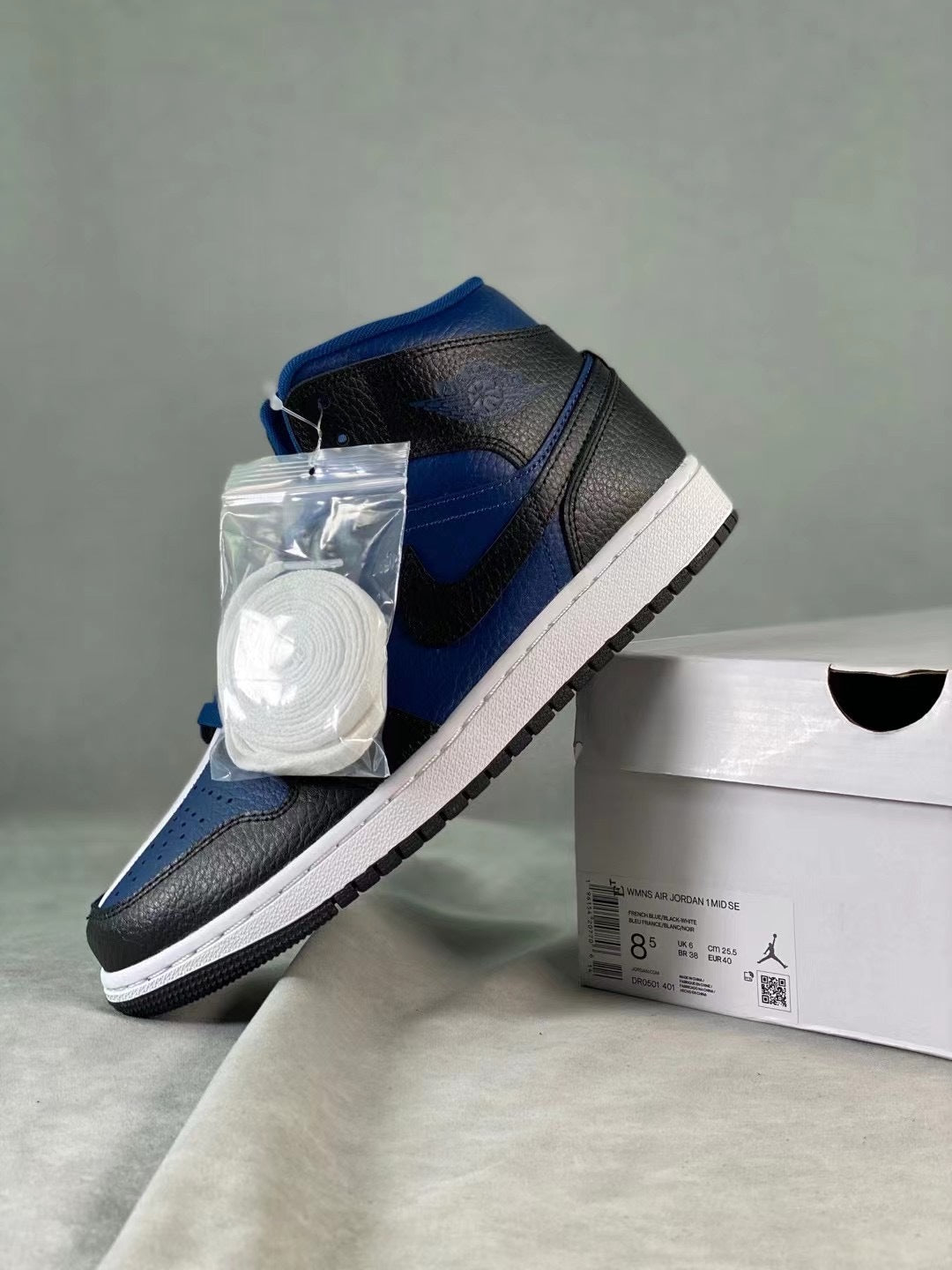 Mid Top Sneakers, Blue White Colorway, Lace Up Design, Casual Gift for Sneaker Fans