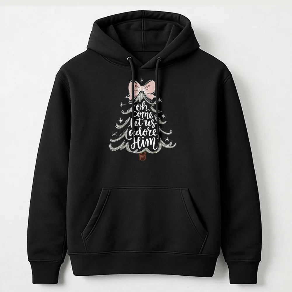Christian Christmas Tree Hoodie, Oh Come Let Us Adore Him Hoodie, Religious Holiday Sweatshirt, Faith Based Xmas Pullover Hoo