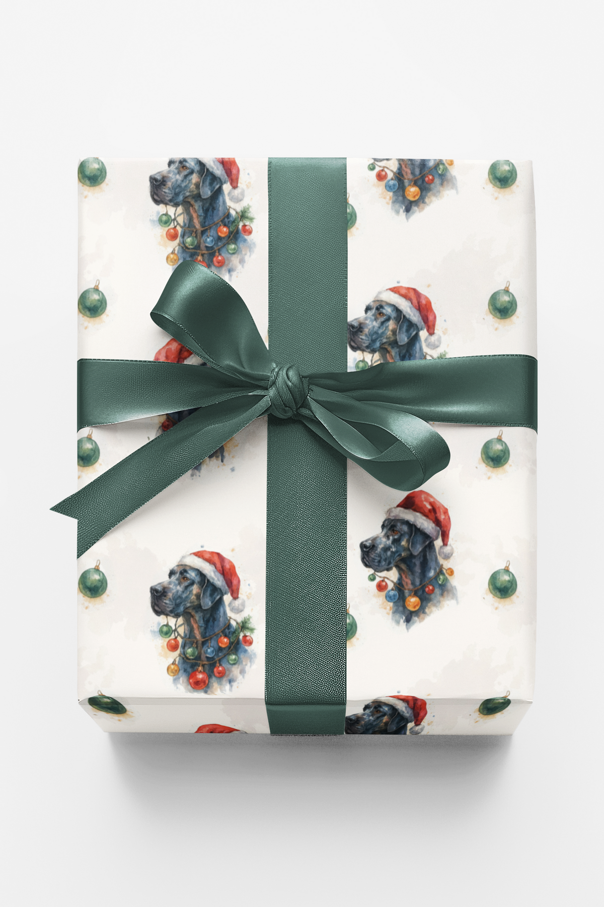 Santa Hat Dog Gift Wrap, Great Dane Christmas Wrapping Paper, Festive Puppy Present Wrap, Holiday Gentle Giant Dog Lover Pres