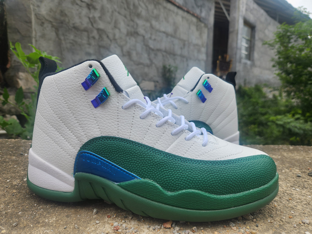 High Top Sneakers, White Green Colorway, Lace Up Design, Casual Gift for Sneaker Fans