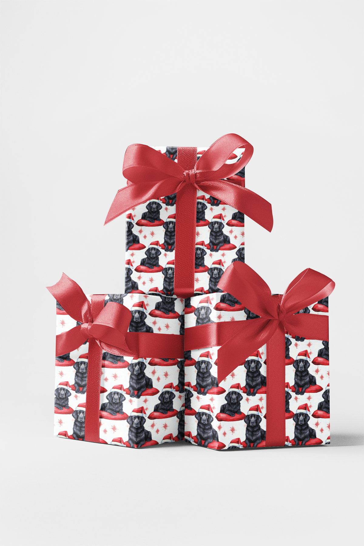 Santa Dog Wrapping Paper, Flat-Coated Retriever Christmas Wrapping Paper, Retriever Holiday Gift Wrap, Pet Lover Wrapping Pap