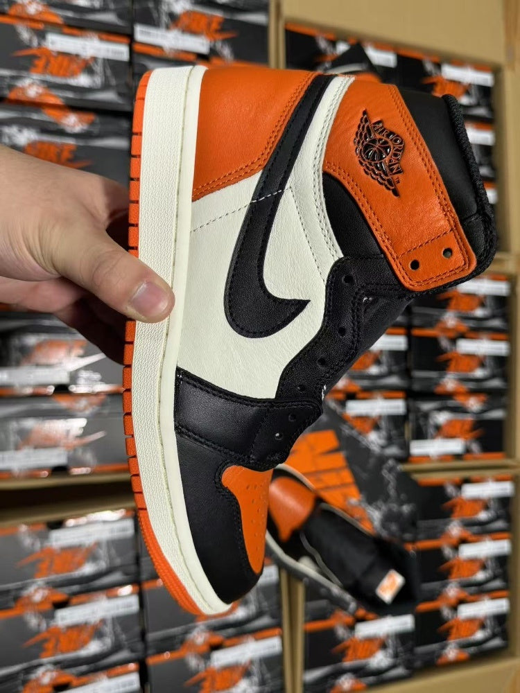 High Top Sneakers, Orange Black White Colorway, Lace Up Design, Casual Gift for Sneaker Fans