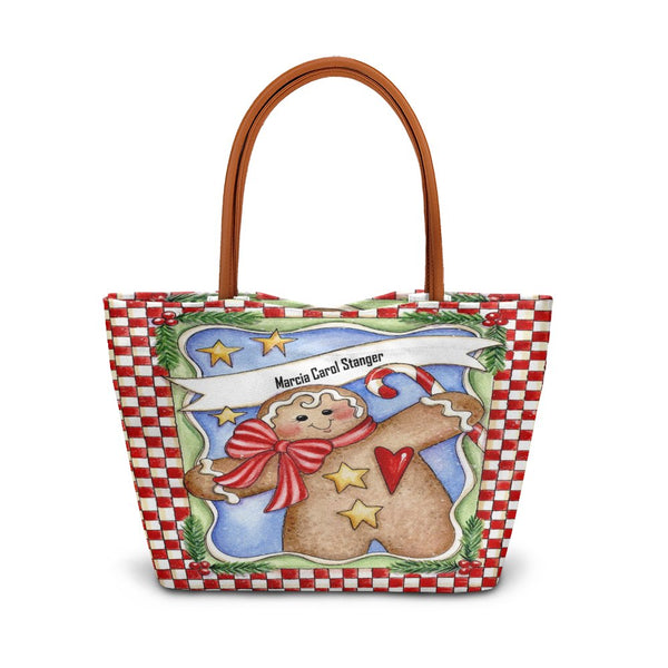 Christmas Holiday Cookie Handbag, Personalized Gingerbread Man Tote Bag, Festive Winter Shoulder Bag, Seasonal Xmas Shopper P