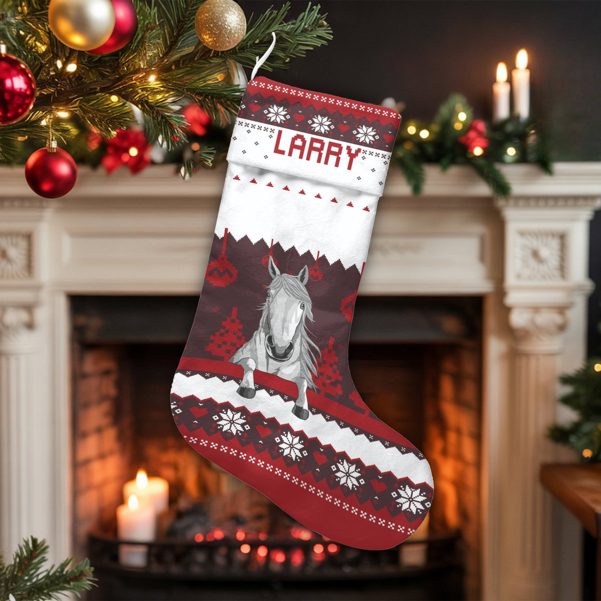 Custom Name Holiday Stocking, Personalized Horse Christmas Stocking, Equestrian Pet Christmas Stocking, Horse Lover Xmas Deco