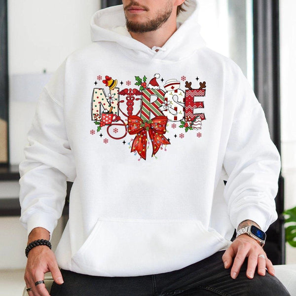 Festive Holiday Medical Graphic Sweatshirt, Christmas Nurse Hoodie, Healthcare Worker Pullover, Adorable RN LPN Hooded Sweate
