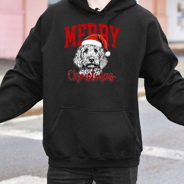 Santa Hat Dog Holiday Hoodie, Labradoodle Merry Christmas Hoodie, Adorable Puppy Christmas Hoodie, Dog Lover Pullover Sweatsh