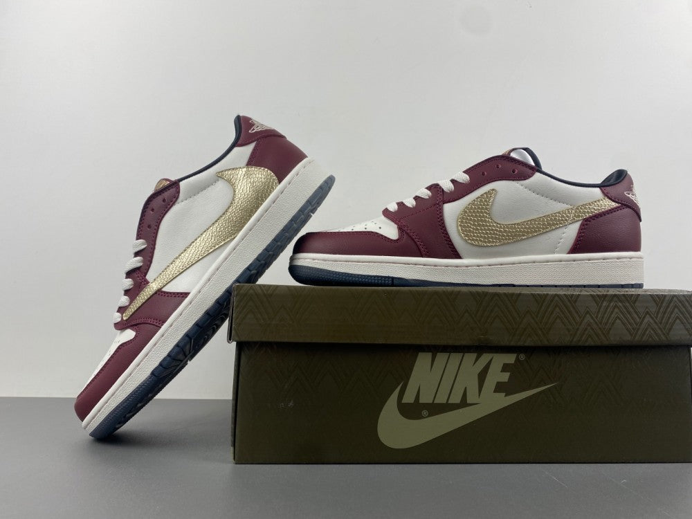 Low Top Sneakers, Burgundy White Gold Colorway, Reverse Hook Design, Lace Up Design, Casual Gift for Sneaker Fans